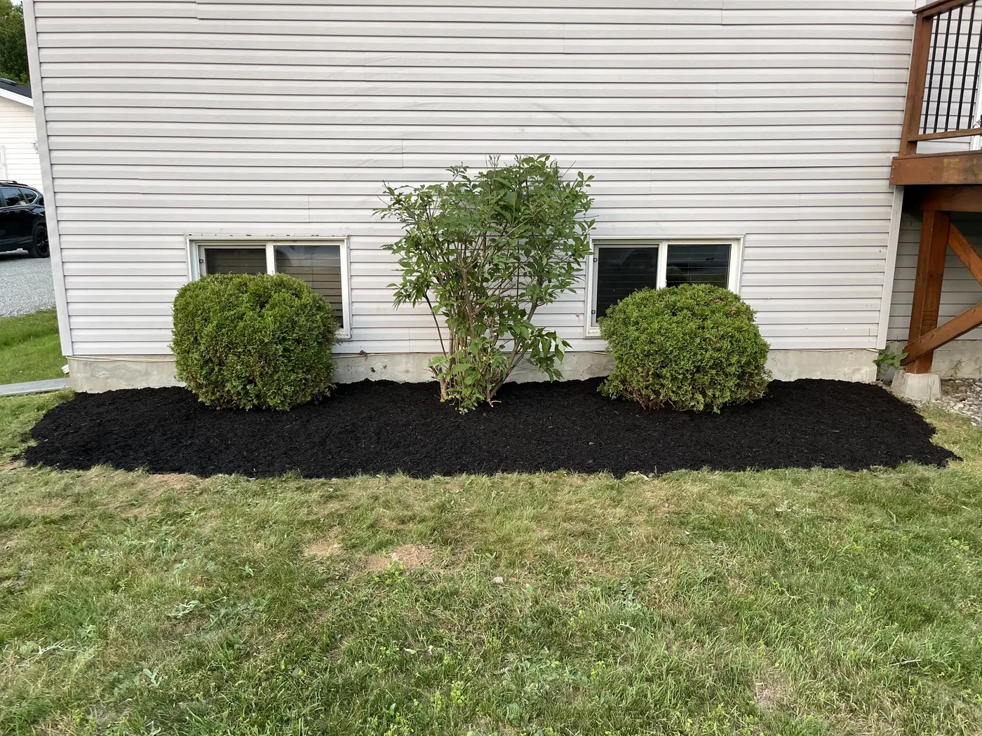Detailed garden bed with fresh black mulch