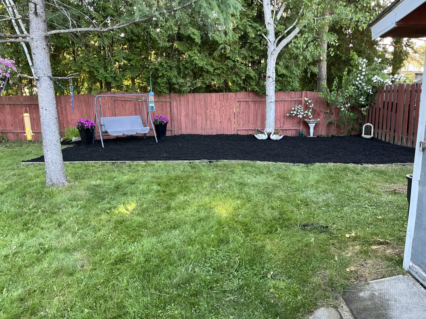 Freshly edged and mulched garden bed